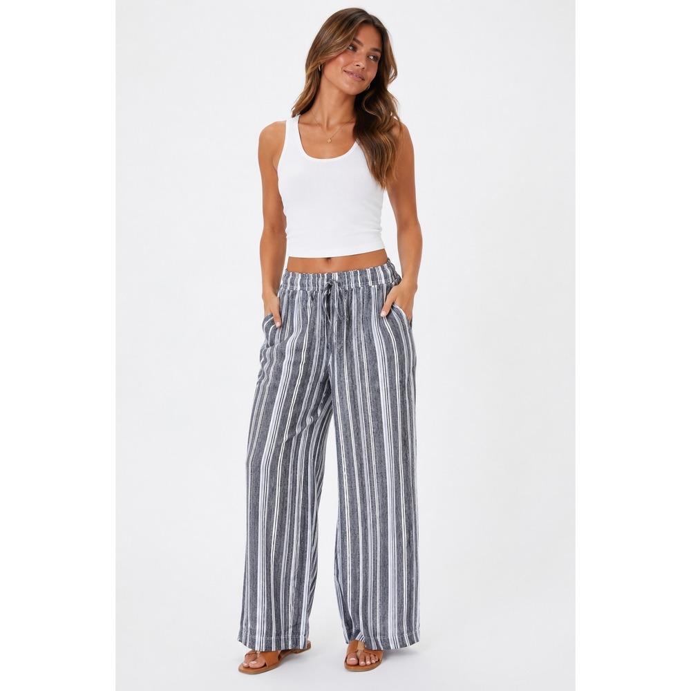 Briggs Pants Women's Medium Gray And White Striped Linen